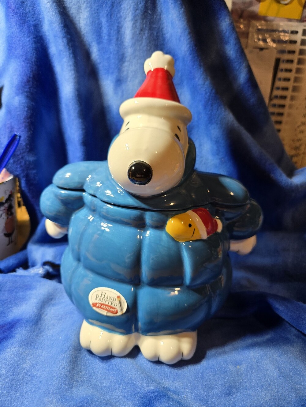 SNOOPY BLUE PUFFER JACKET CHRISTMAS COOKIE JAR